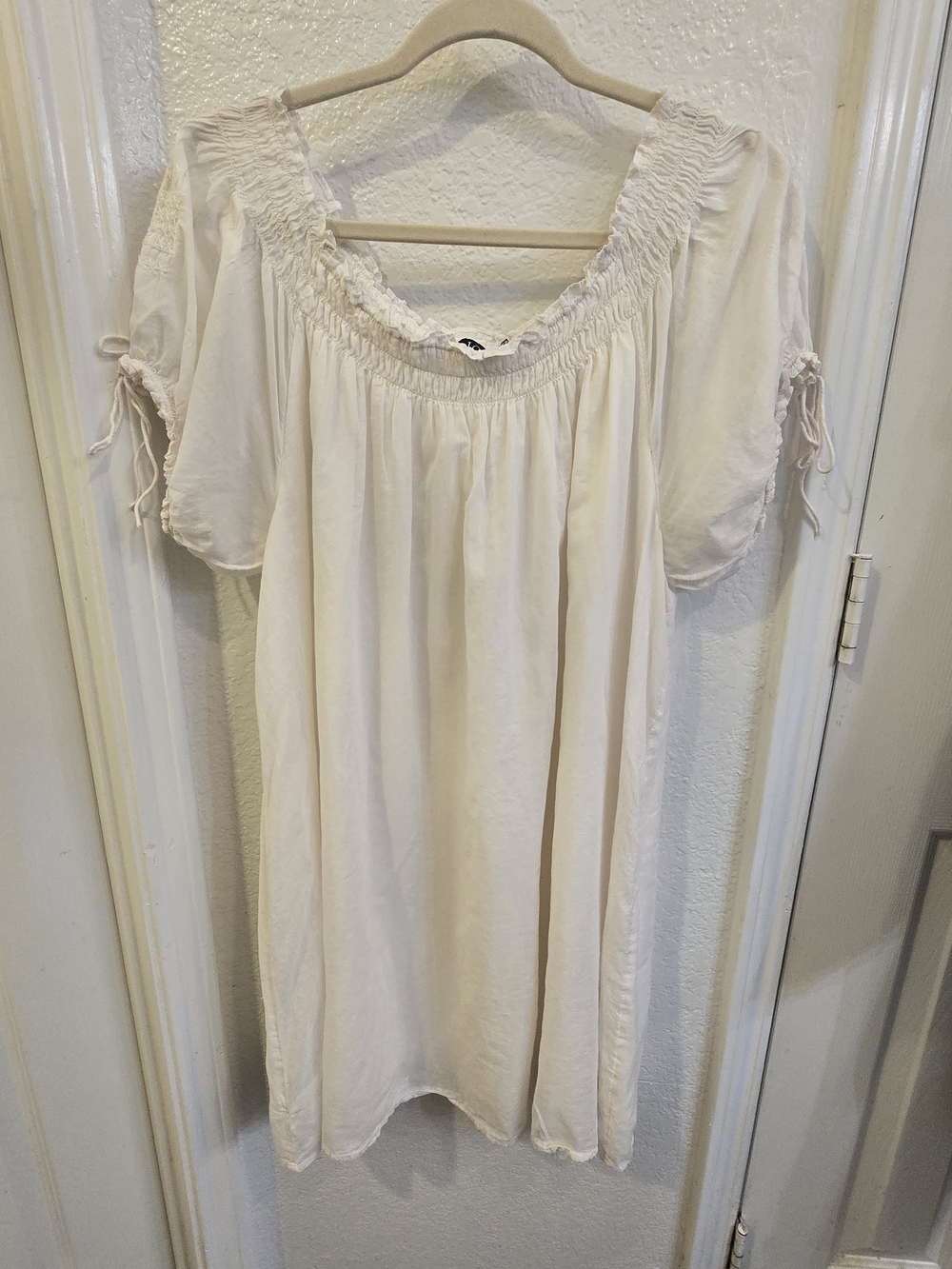J. Crew Cream Shirred Off-Shoulder Mini Dress